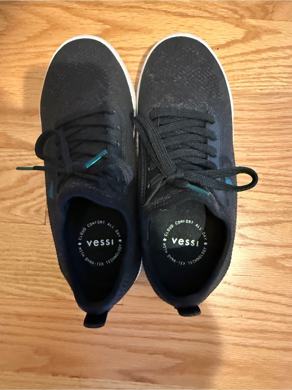 Vessi Waterproof Men's Black Knit Sneakers with Teal Accents